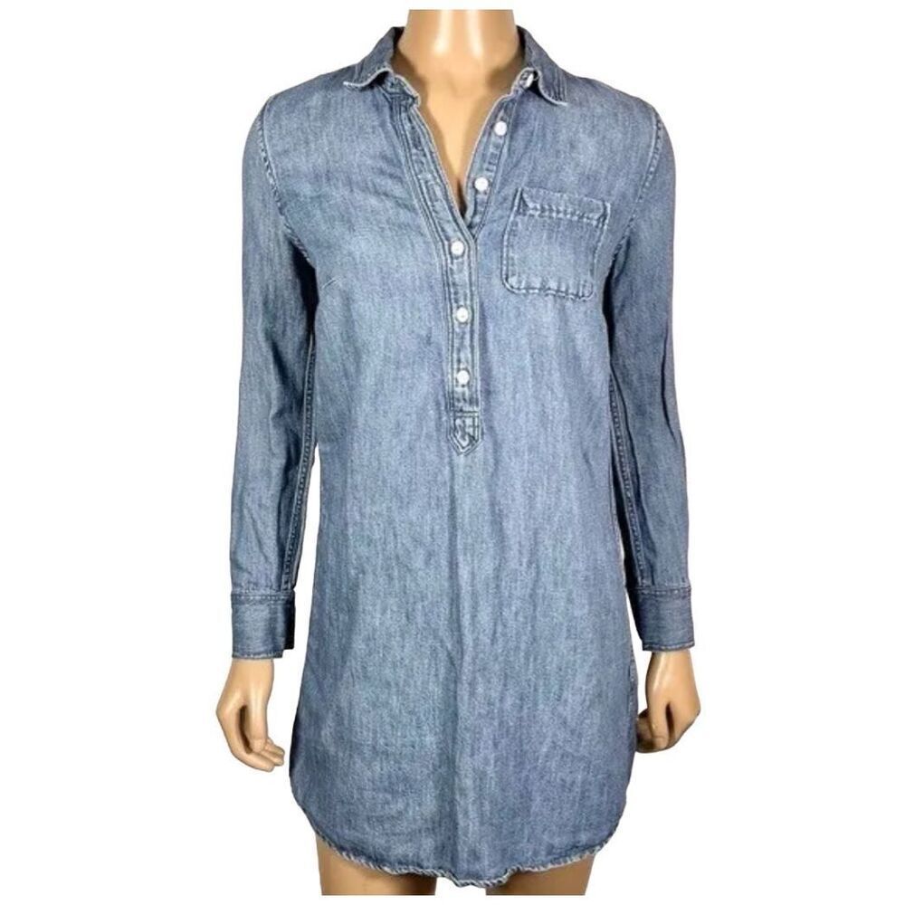 J. Crew Chambray Linen Blend Tunic Long Sleeve Shirt Dress Blue 0 NWT